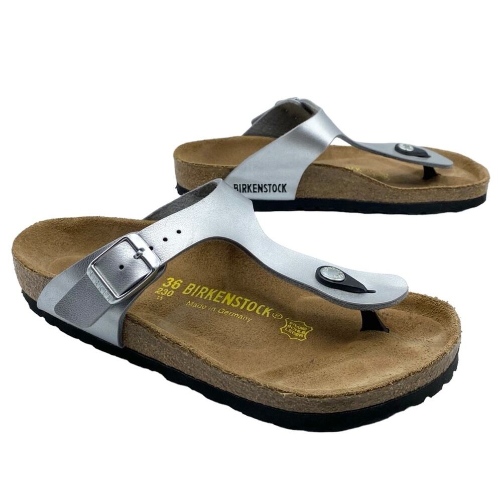 Birkenstock Silver Gizeh Thong Sandals size 36